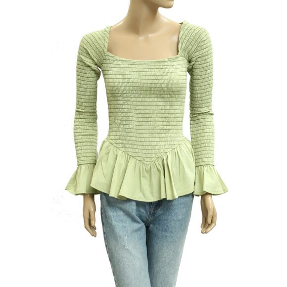 Free People Free-est Tropical Vibes Blouse Top Smocked Ruffle Sleeve XS 283467 - Picture 1 of 4
